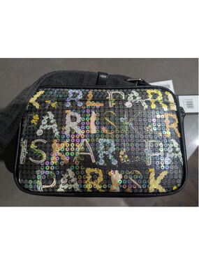Karl Lagerfeld Paris Sequin Crossbody Bag Camera Purse Black Floral Logo New Tag